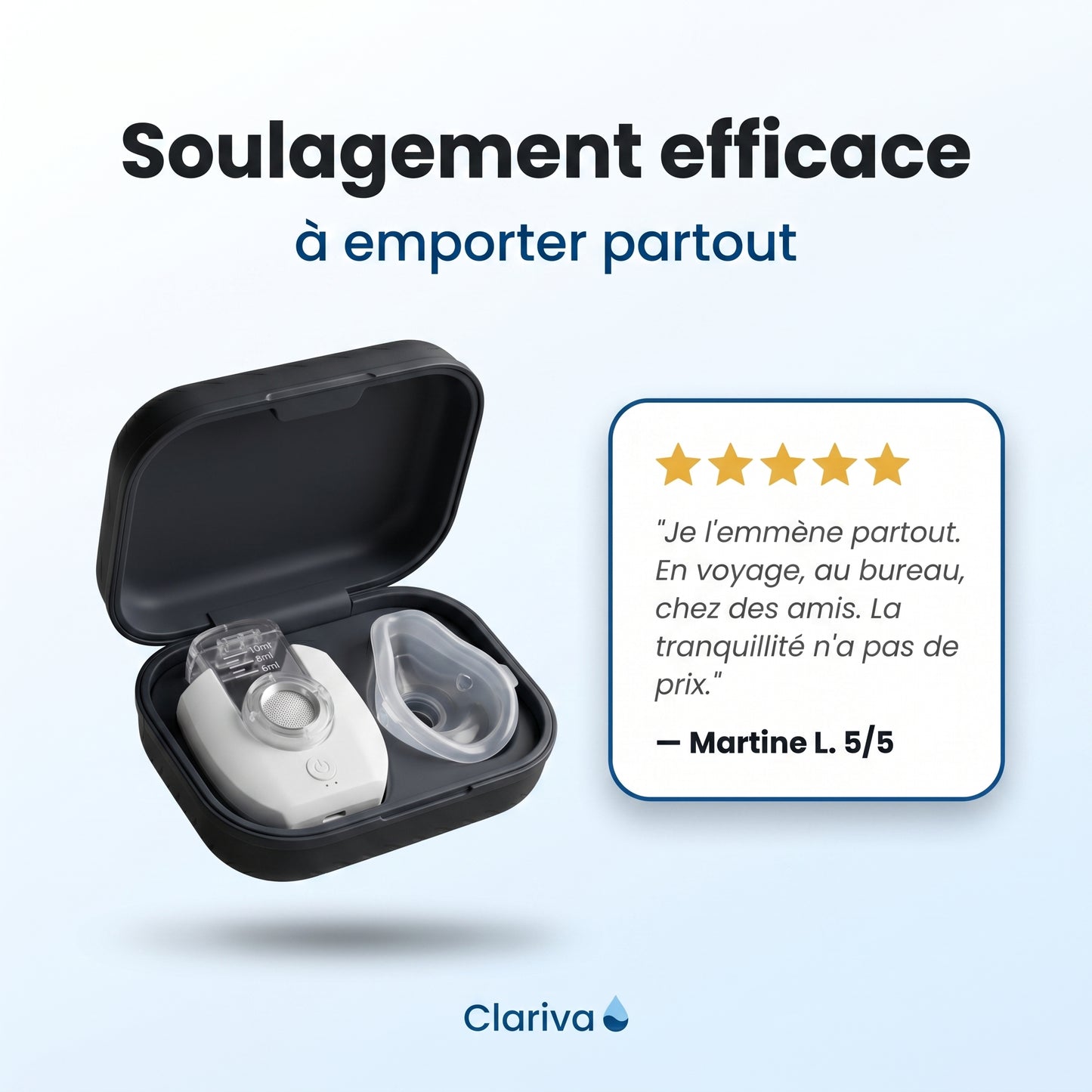 Clariva™ — Nébuliseur Portable Ultra-Silencieux